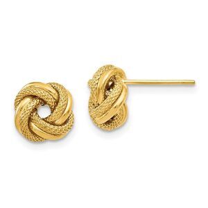 9mm (3/8 Inch) 14k Yellow Gold Polished Textured Love Knot Earrings